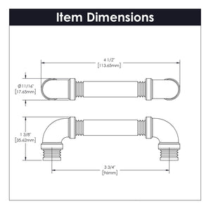 Pipeline Pull 3-3/4 Inch (96mm) Center to Center Black Nickel Vibed