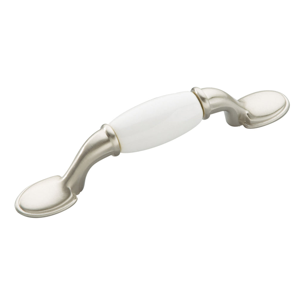 Tranquility Pull 3 Inch Center to Center Satin Nickel with White Finish