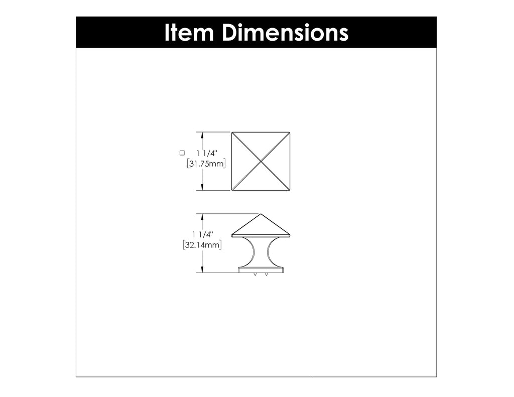 Studio Knob 1-1/4 Inch Square Stainless Steel Finish