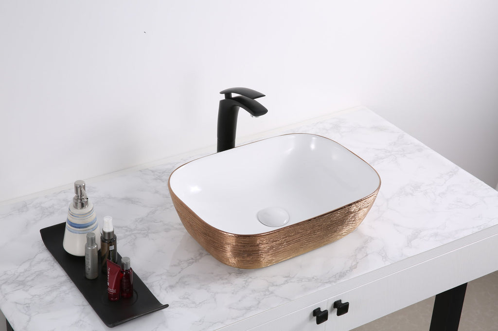 20 x 16 '' Bathroom Vessel Sink Rose Gold Decorative Art Above Vanity Counter White Porcelain Ceramic