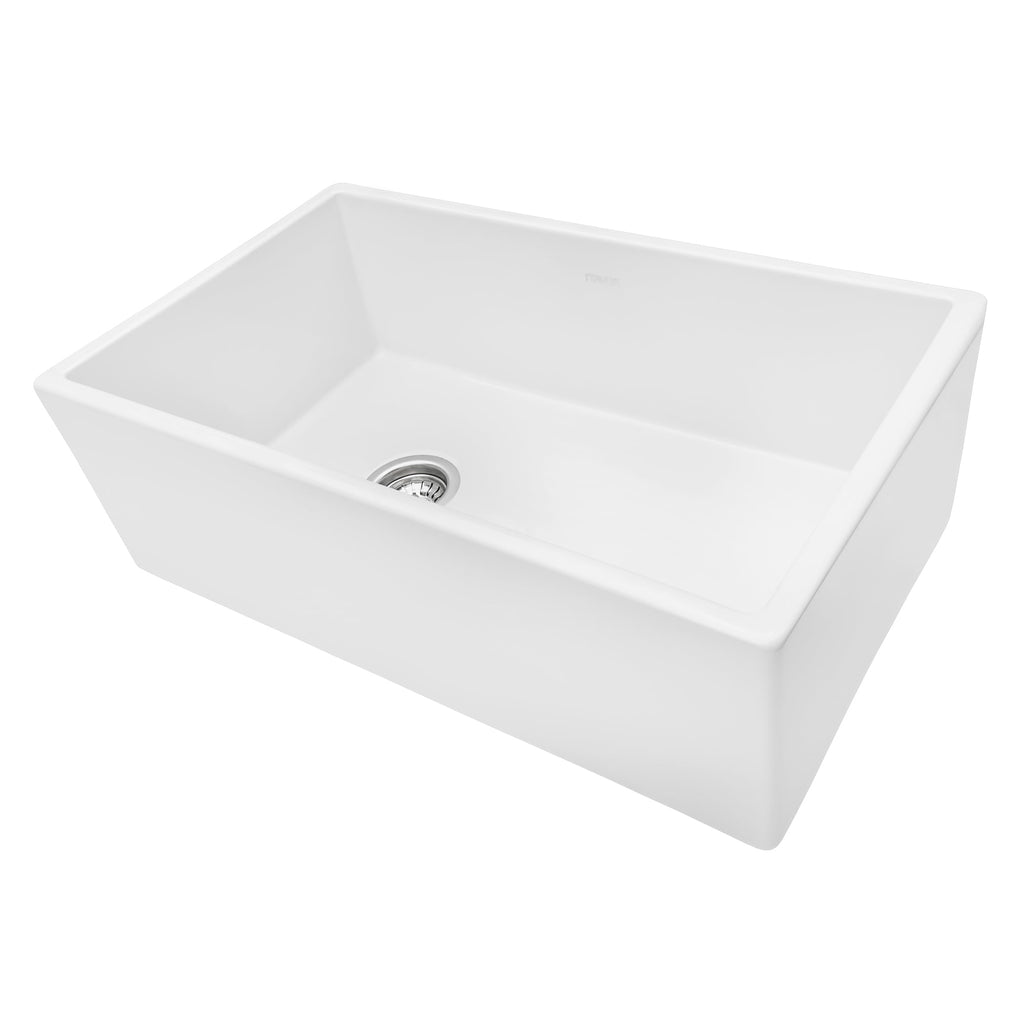 Fireclay Farmhouse Offset Drain 30x18 SB Left Drain White