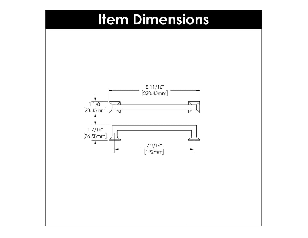 Studio Pull 7-9/16 Inch (192mm) Center to Center Satin Nickel Finish