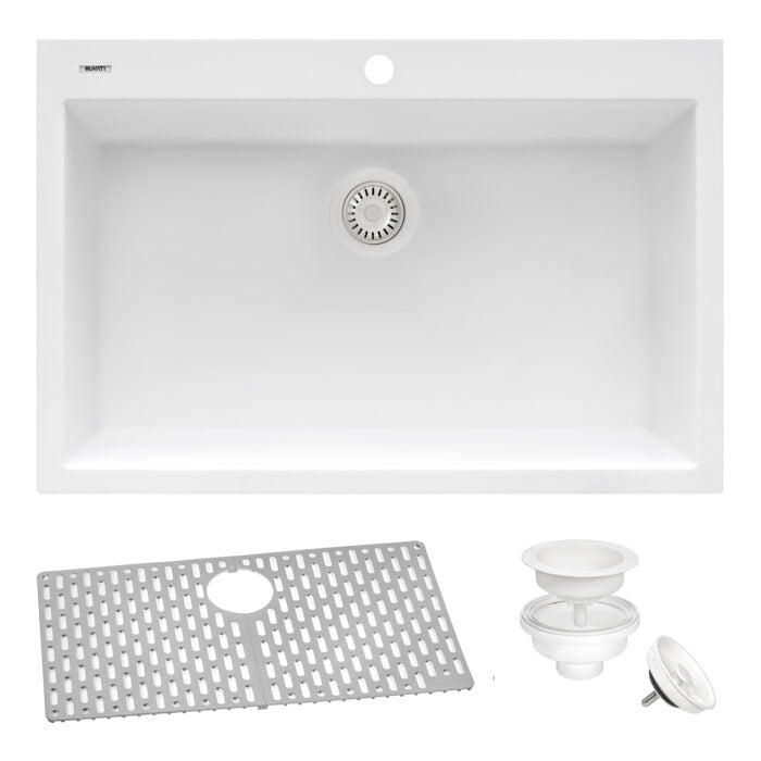Granite Topmount 30x20 Single Basin Sink Artic White