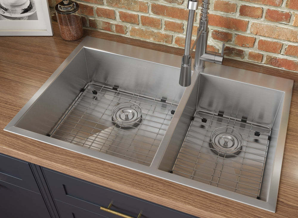 Sink Stainless Steel 33x22in Square Corners Topmount 60/40