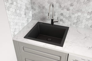 Granite Topmount 22x20 Single Basin Sink Midnight Black