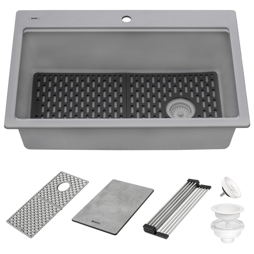 Granite Topmount Workstation 33x22 Single Basin Sink Urban Gray