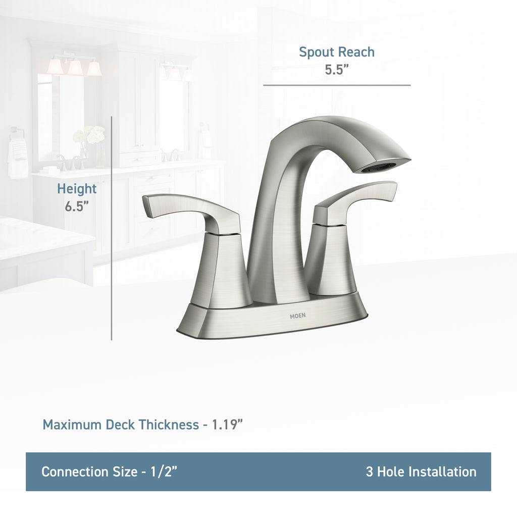 MOEN® Chrome Two-Handle 4" Modern Centerset Bathroom Faucet