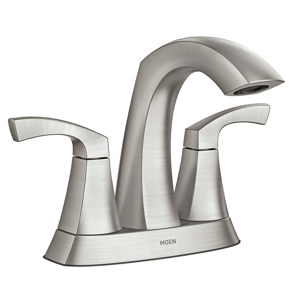 MOEN® Brushed Nickel Two-Handle 4" Modern Centerset Bathroom Faucet