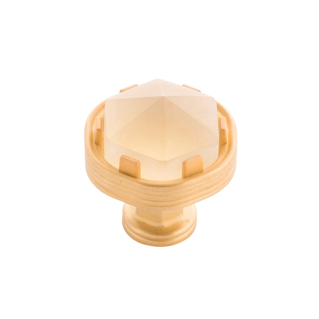 Chrysalis Collection Knob 1-3/16 Inch Diameter Brushed Golden Brass with Frosted Glass Finish