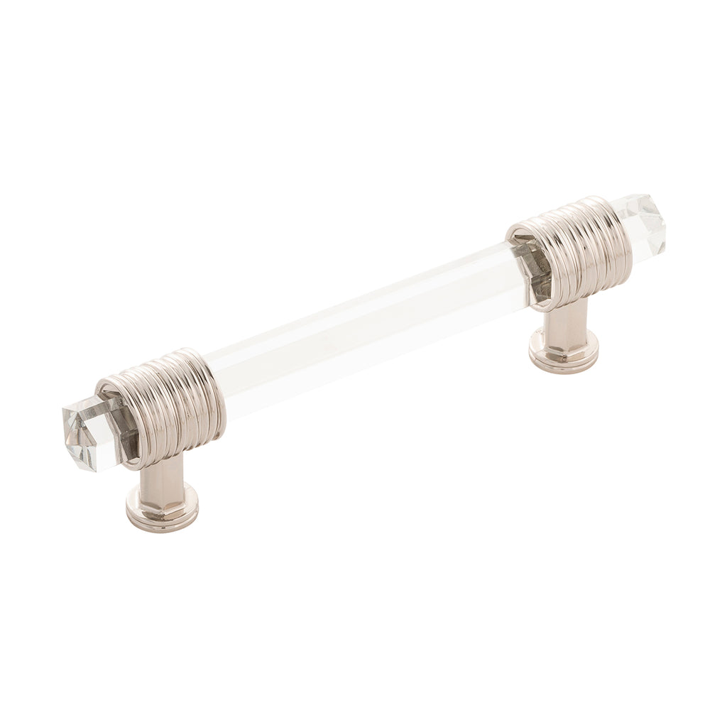Chrysalis Collection Pull 3-3/4 Inch (96mm) Center to Center Polished Nickel with Glass Finish