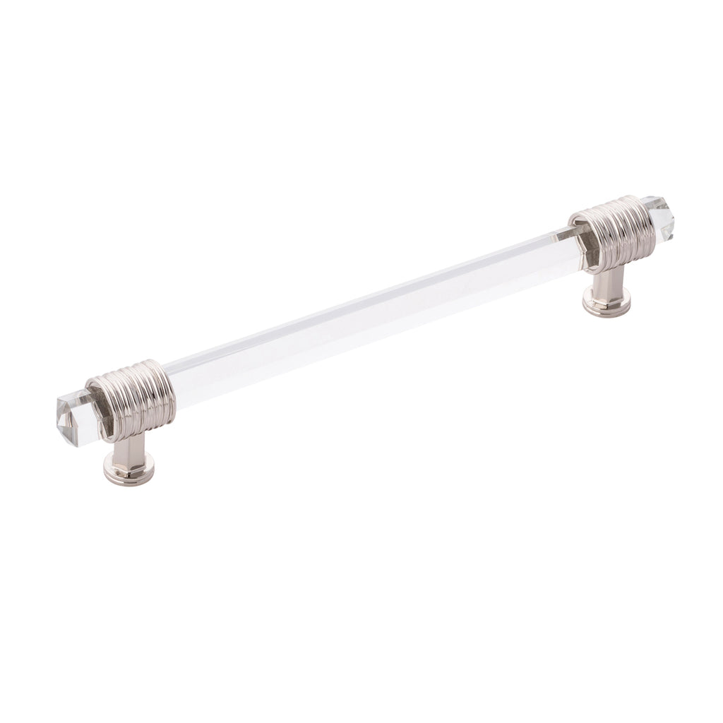 Chrysalis Collection Pull 6-5/16 Inch (160mm) Center to Center Polished Nickel with Glass Finish