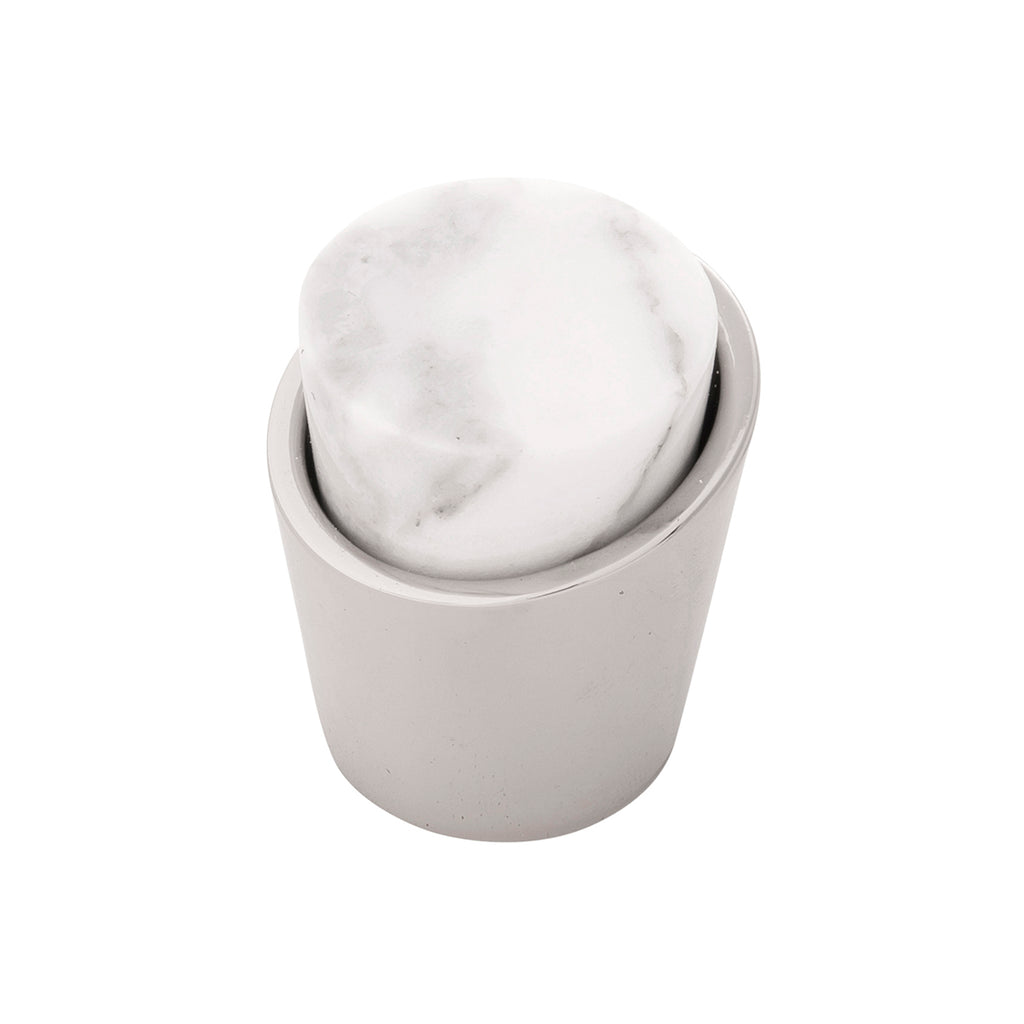 Firenze Collection Knob 1-1/4 Inch Diameter White Marble with Polished Nickel Finish