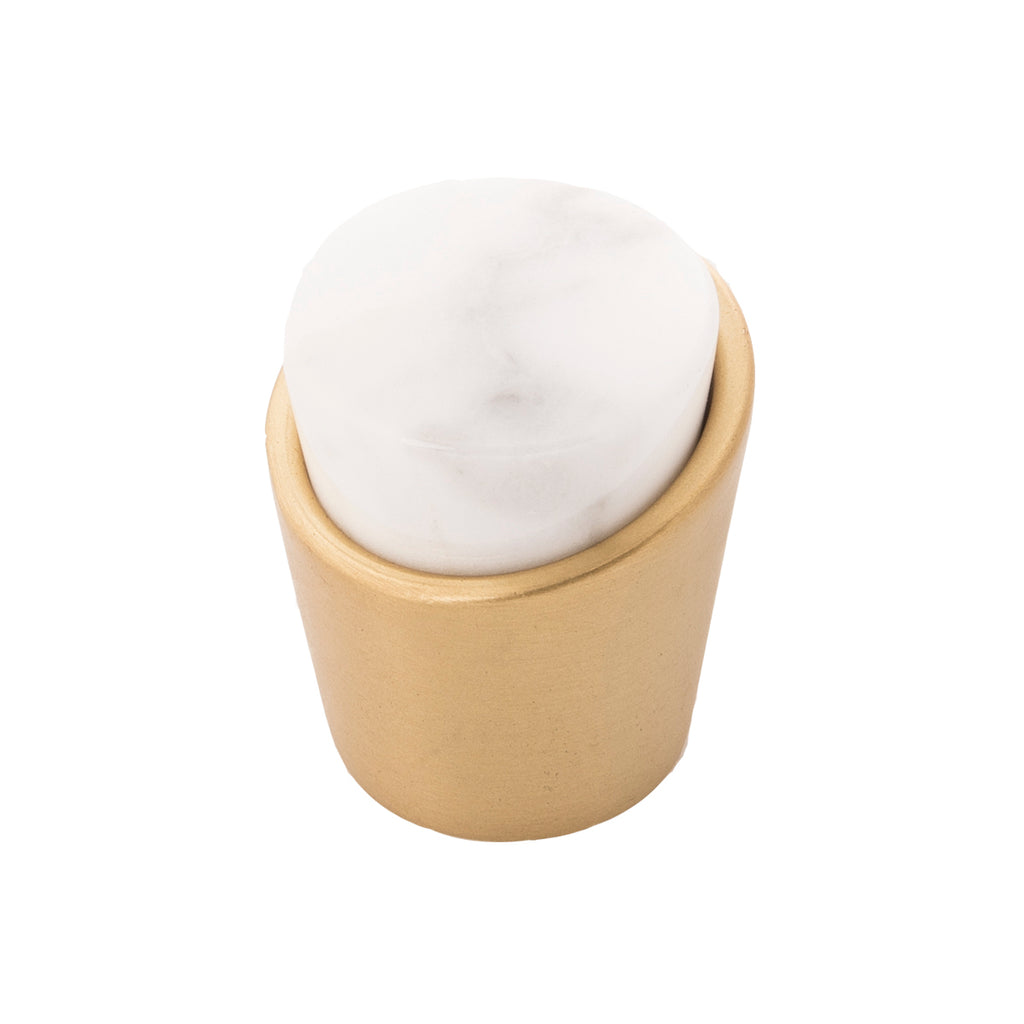 Firenze Collection Knob 1-1/4 Inch Diameter White Marble with Brushed Golden Brass Finish