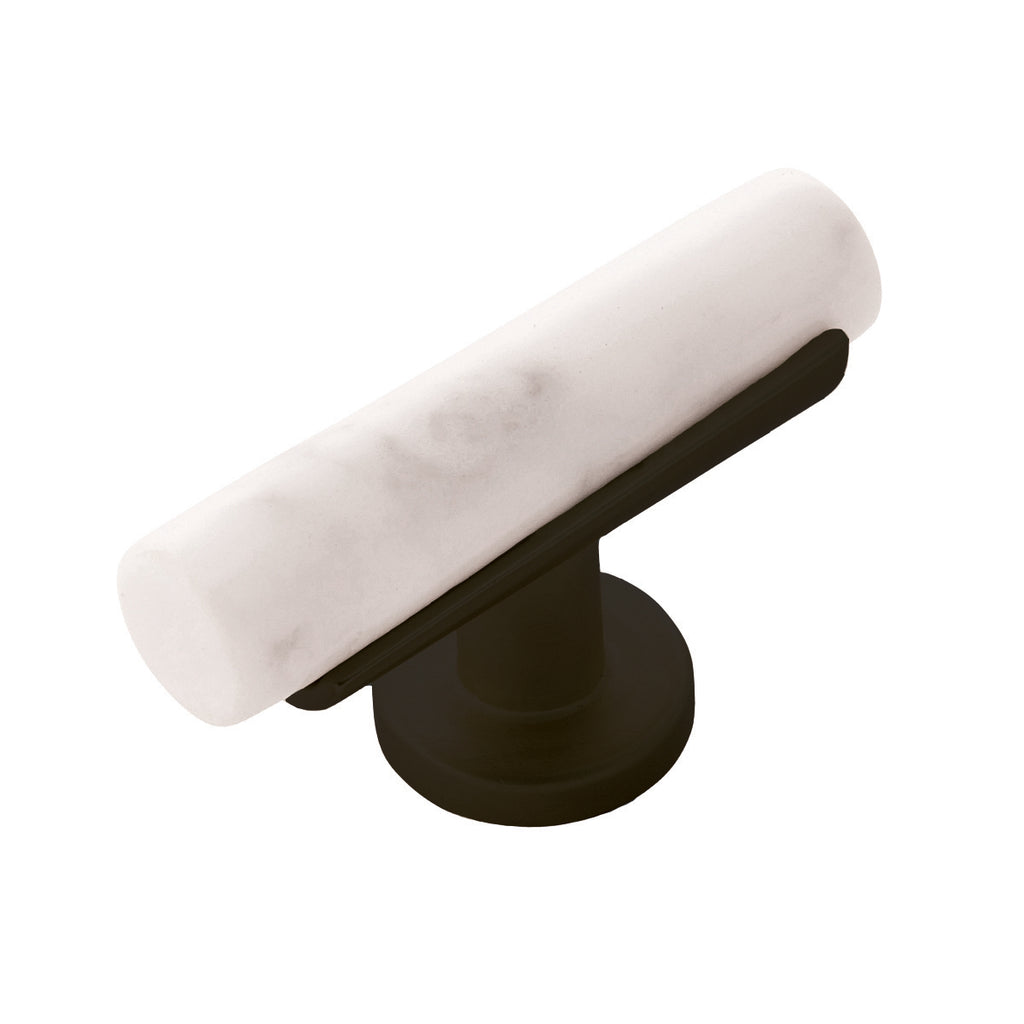 Firenze Collection T-Knob 2-1/2 Inch x 1 Inch White Marble with Oil-Rubbed Bronze Finish