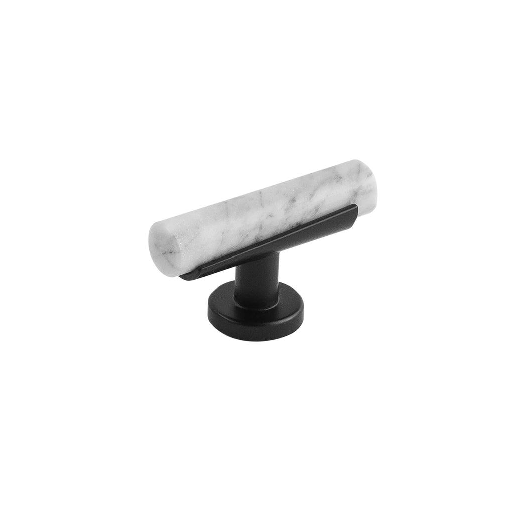 Firenze Collection T-Knob 2-1/2 Inch x 1 Inch White Marble with Matte Black Finish