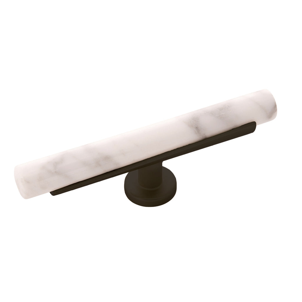 Firenze Collection T-Knob 5 Inch x 1 Inch White Marble with Oil-Rubbed Bronze Finish