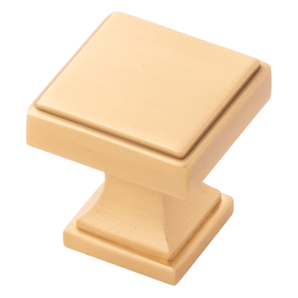 Brownstone Collection Knob 1-1/8 Inch Square Brushed Golden Brass Finish