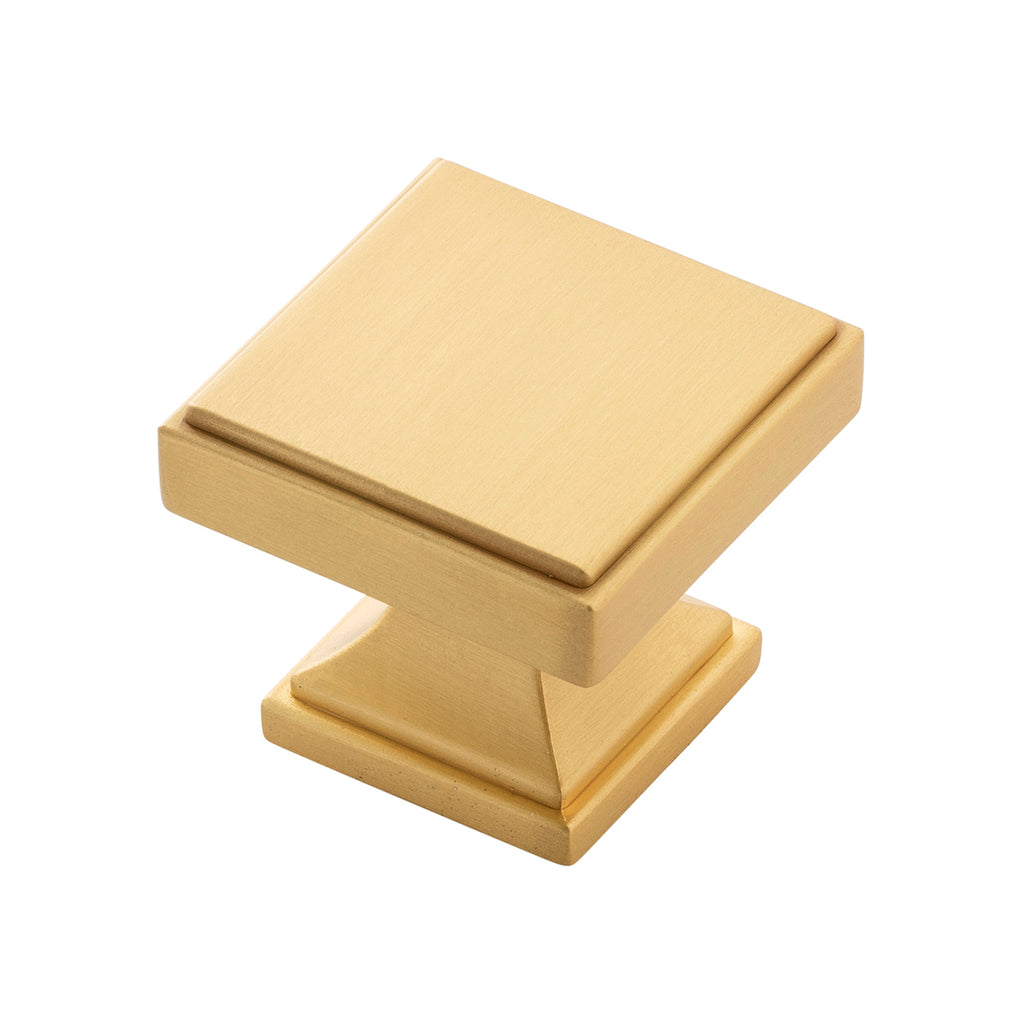 Brownstone Collection Knob 1-3/8 Inch Square Brushed Golden Brass Finish