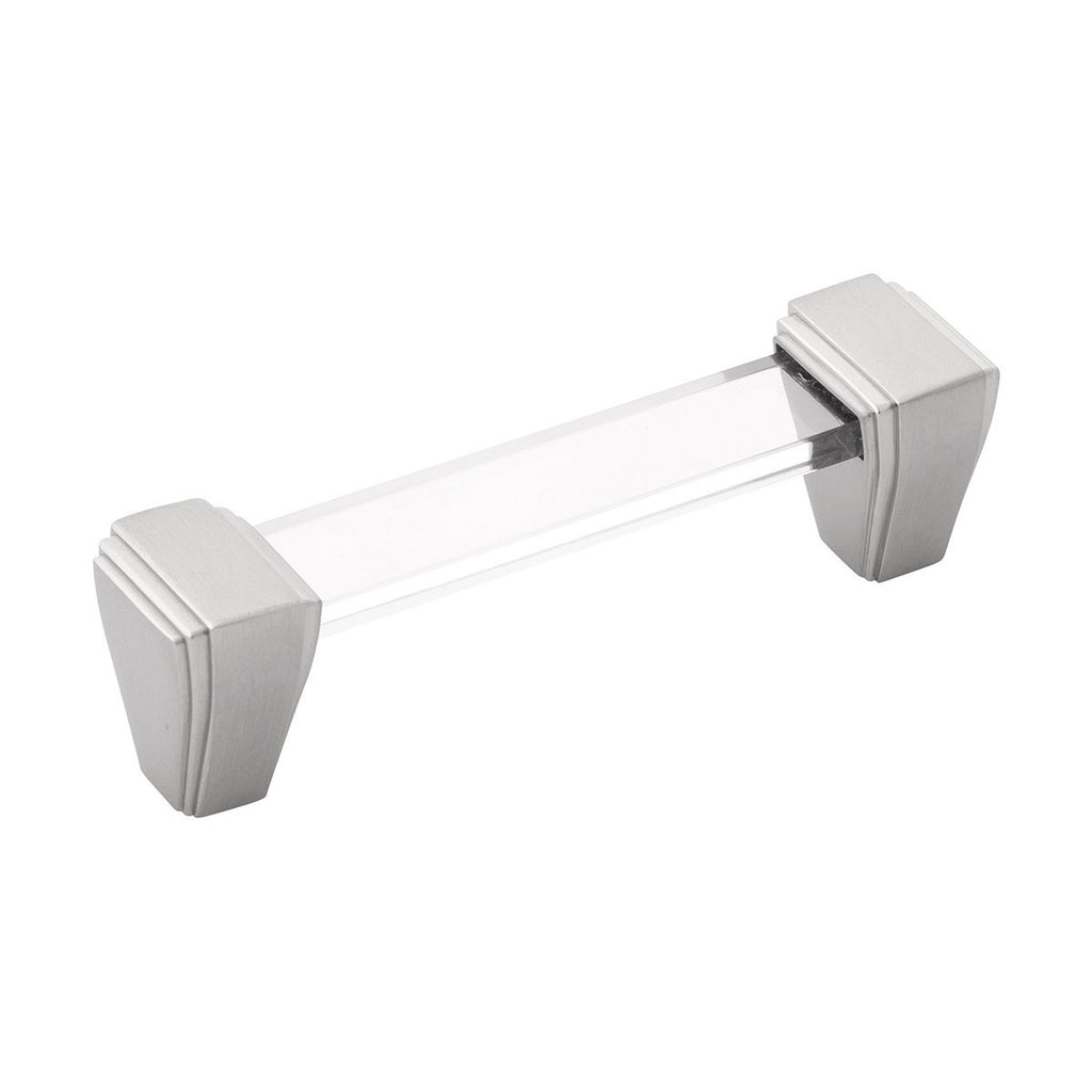 Belleclaire Collection Pull 3-3/4 Inch (96mm) Center to Center Crysacrylic with Satin Nickel Finish
