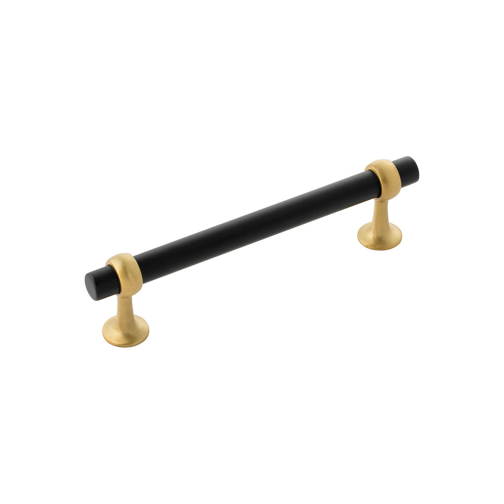 Ostia Collection Pull 5-1/16 Inch (128mm) Center to Center Matte Black and Brushed Golden Brass Finish
