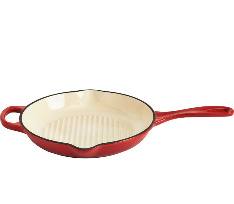 Enameled Cast Iron 11" Grill Pan - Red