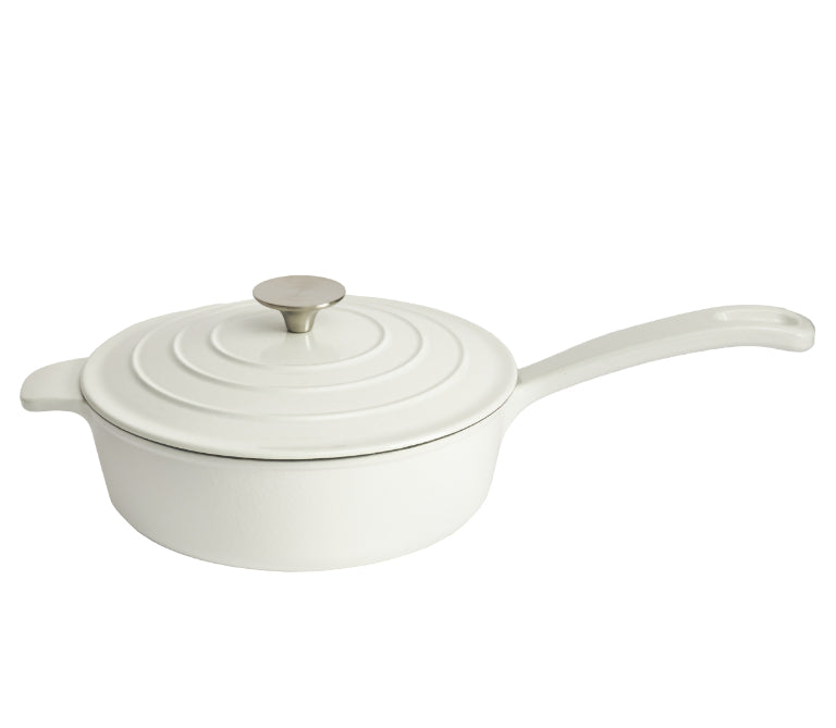 Enameled Cast Iron 9 1/2" Covered Sauce Pan - White