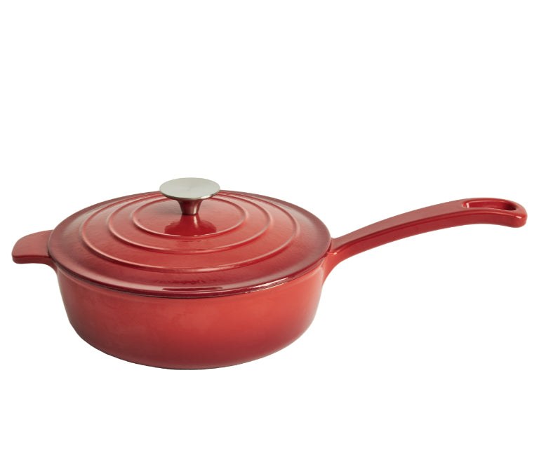 Enameled Cast Iron 9 1/2" Covered Sauce Pan - Red