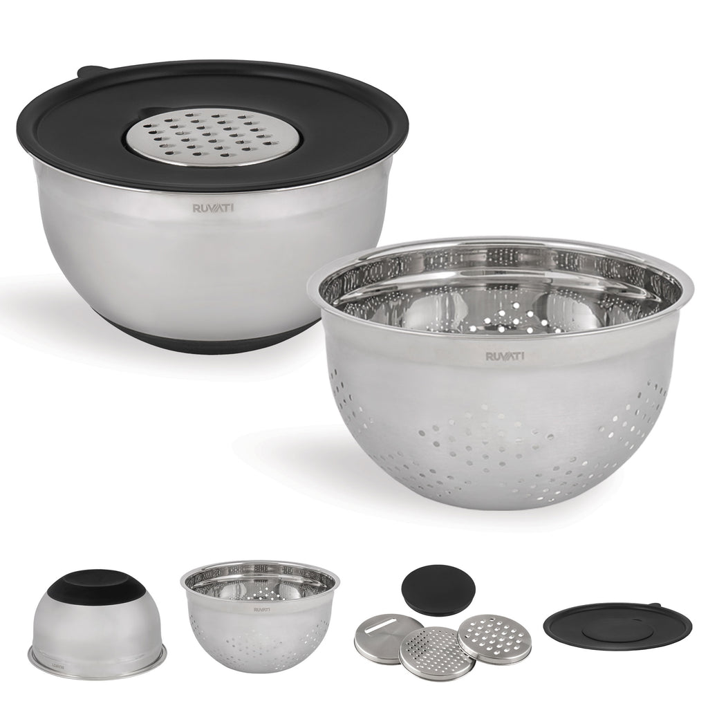 5 quart mixing bowl and colander set with grater attachments (6 piece set)