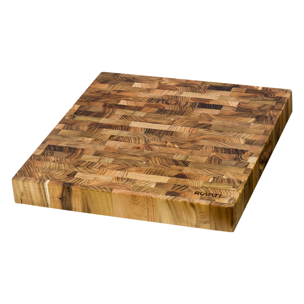17 x 16 x 2 inch thick End Grain Teak Butcher Block Solid Wood Large Workstation Cutting Board