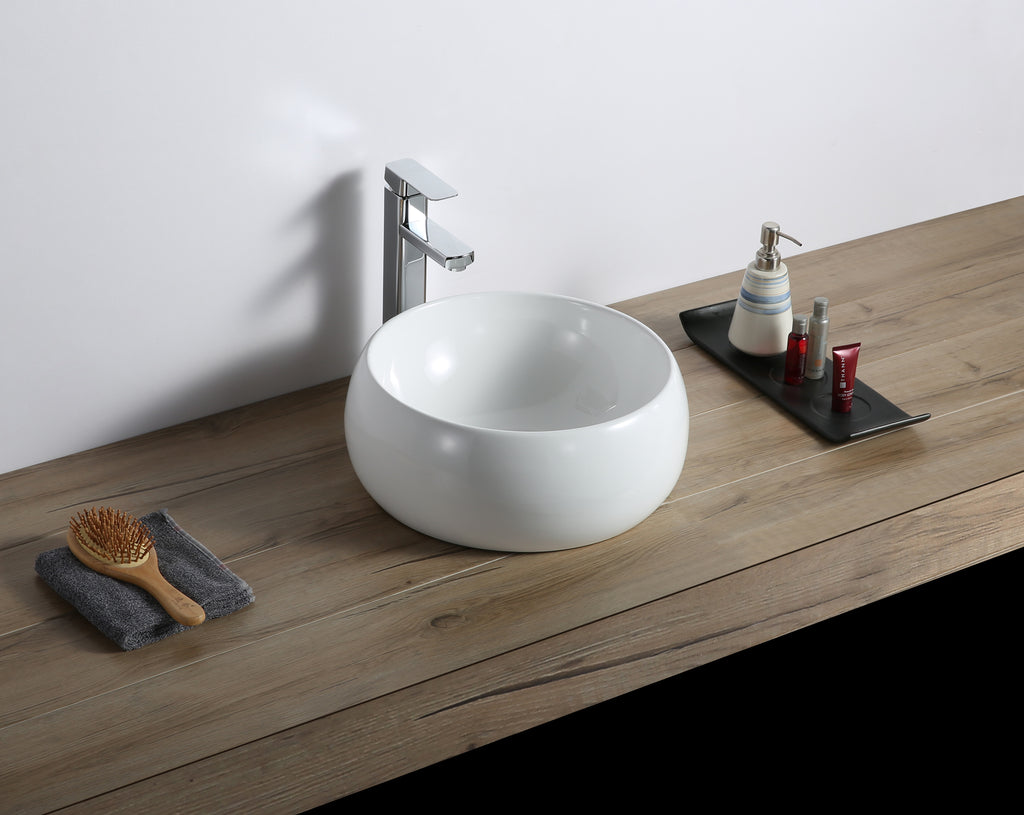 16" Bathroom Vessel Sink Round White Above Counter Circular Porcelain Ceramic