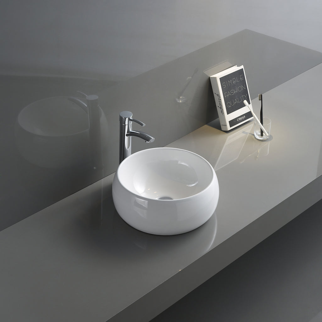 16" Bathroom Vessel Sink Round White Above Counter Circular Porcelain Ceramic