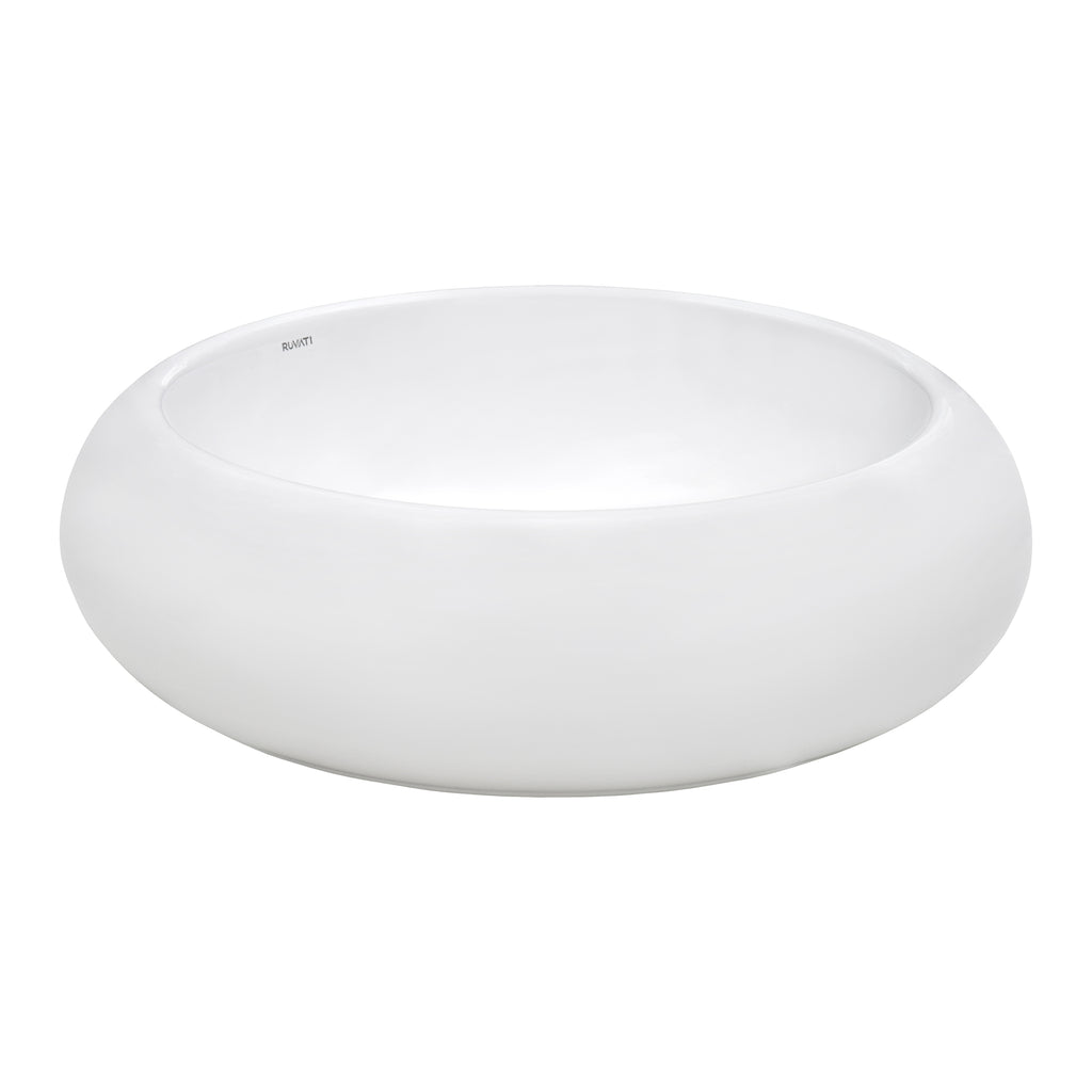 18" Round Bathroom Vessel Sink White Above Vanity Counter Circular Porcelain Ceramic