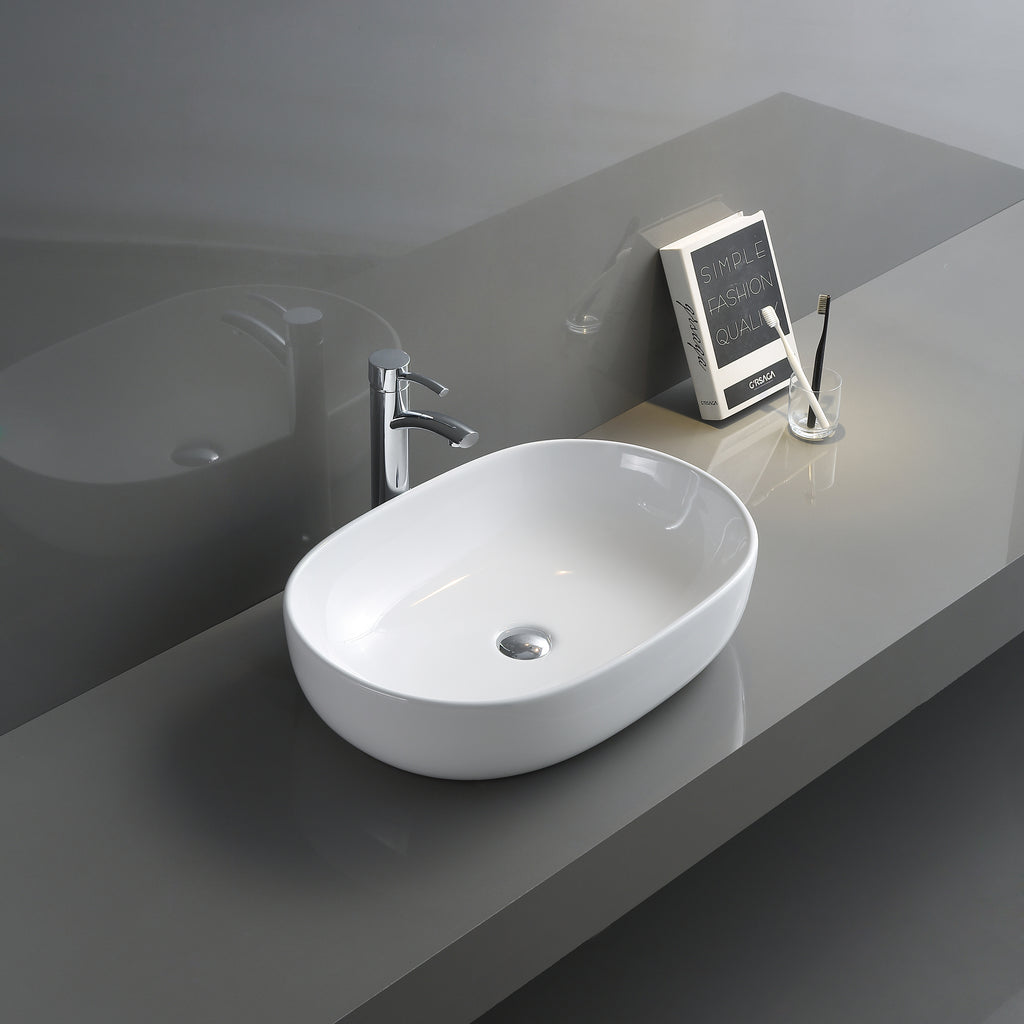 24 x 16" Bathroom Vessel Sink White Oval Above Vanity Countertop Porcelain Ceramic