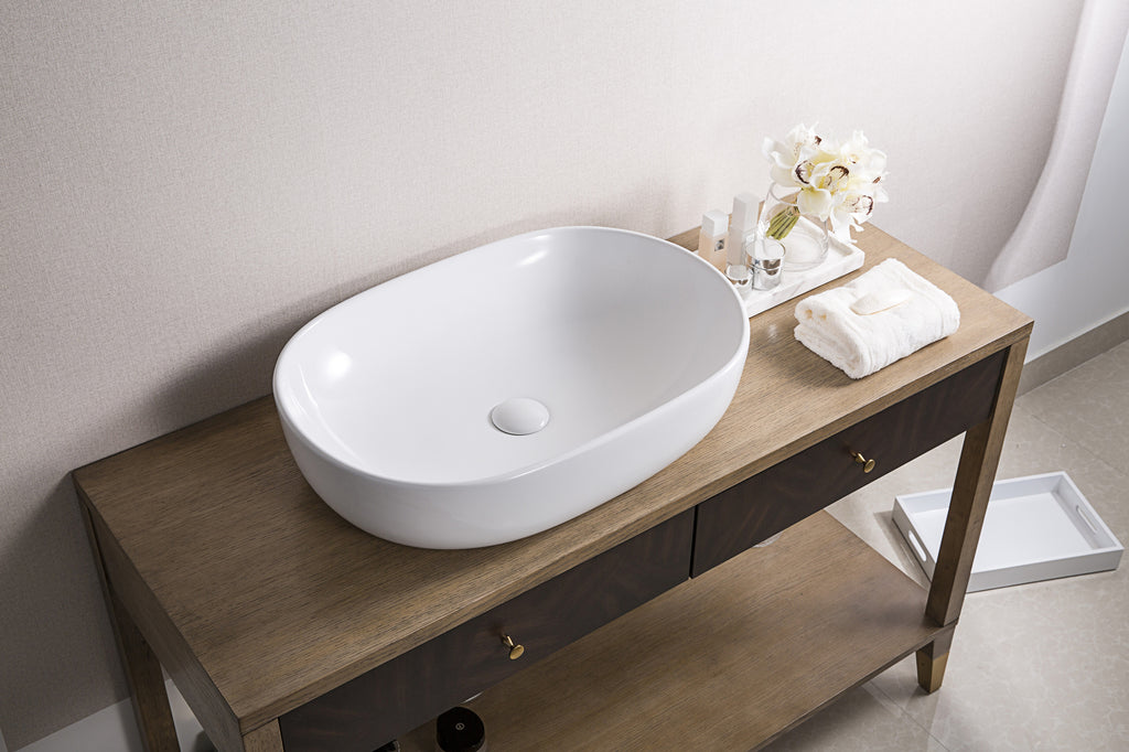 24 x 16" Bathroom Vessel Sink White Oval Above Vanity Countertop Porcelain Ceramic