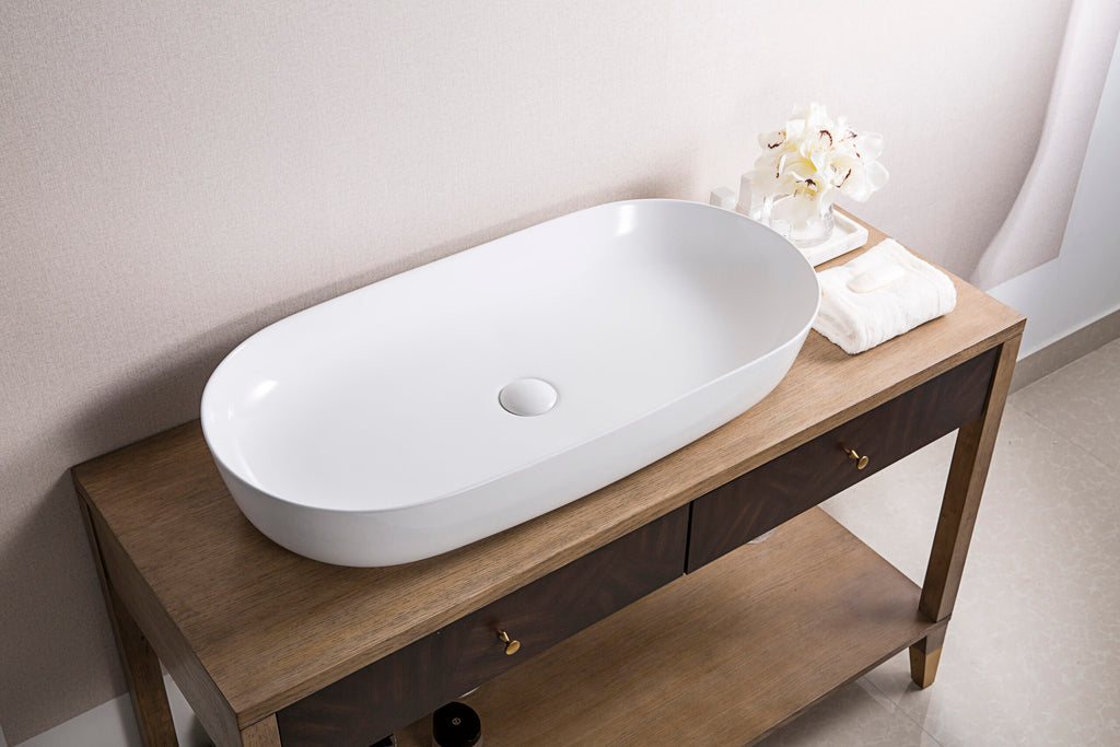 32 x 16" Bathroom Vessel Sink White Oval Above Counter Vanity Porcelain Ceramic