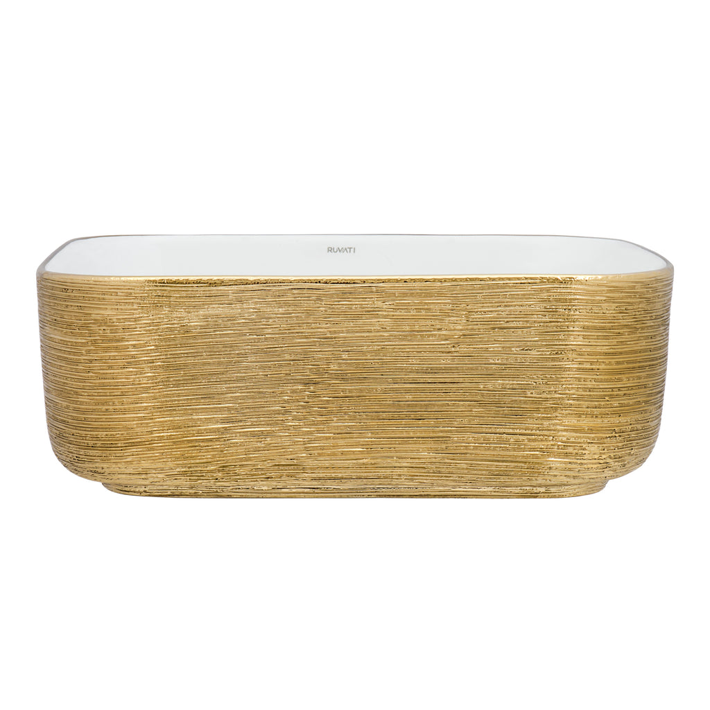 15 x 15" Bathroom Vessel Sink Gold Decorative Art Above Vanity Counter White Ceramic