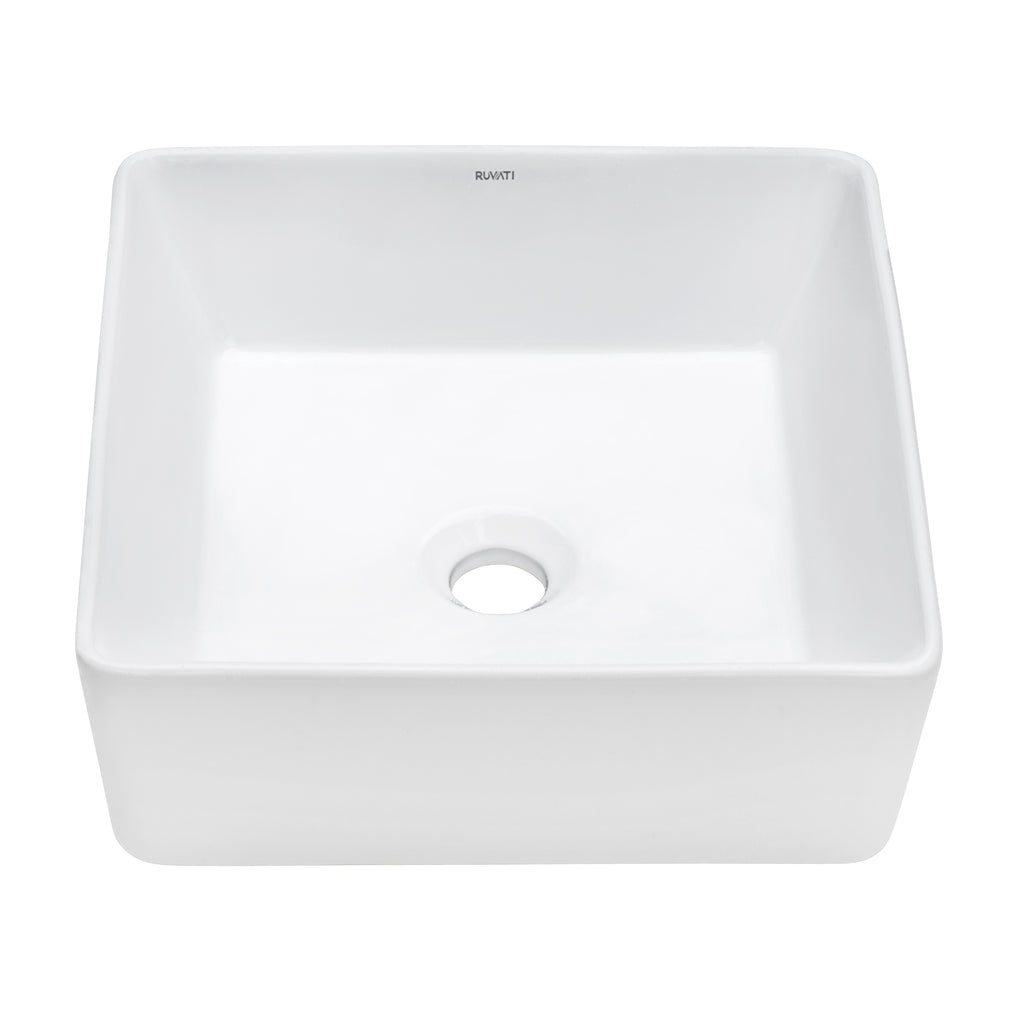15 x 15" Bathroom Vessel Sink White Square Above Counter Porcelain Ceramic