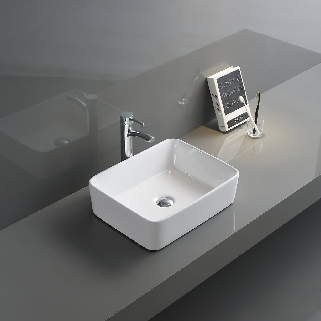 19 x 14" Bathroom Vessel Sink White Rectangular Above Vanity Counter Porcelain Ceramic