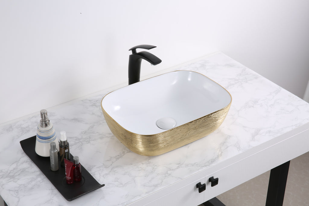 20 x 16" Bathroom Vessel Sink Gold Decorative Art Above Vanity Counter White Ceramic