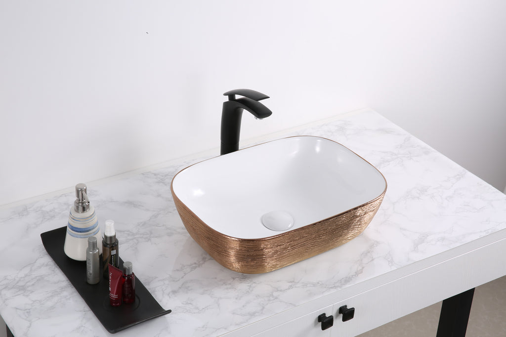 20 x 16" Bathroom Vessel Sink Rose Gold Decorative Art Above Vanity Counter White Porcelain Ceramic