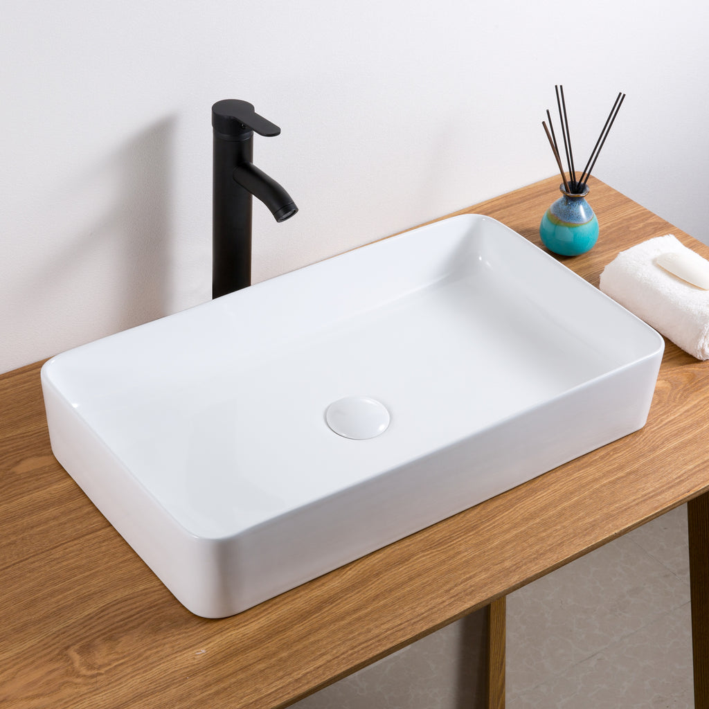 24 x 16" Bathroom Vessel Sink White Rectangular Above Counter Porcelain Ceramic