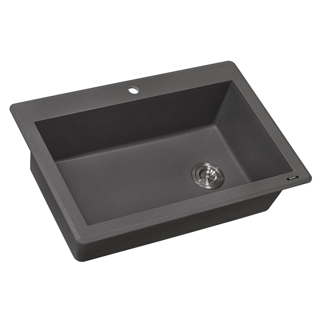Granite Topmount 33x22 Offset Drain Single Basin Sink Urban Gray