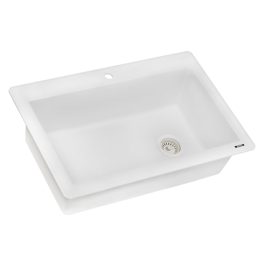 Granite Topmount 33x22 Offset Drain Single Basin Sink Artic White