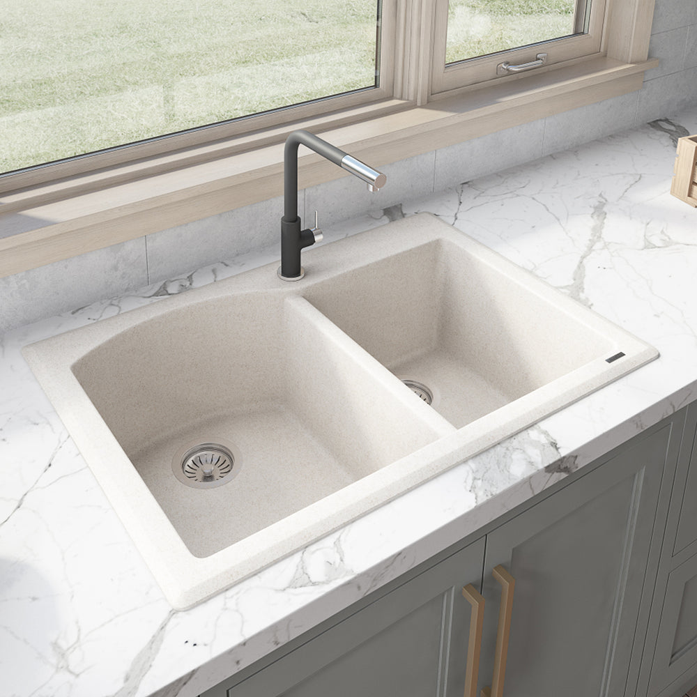 Granite Dual Mount Sink 33x22 60/40 L Double Basin Sink Caribbean Sand