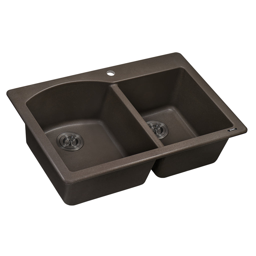 Granite Dual Mount Sink 33x22 60/40 L Double Basin Sink Espresso Brown