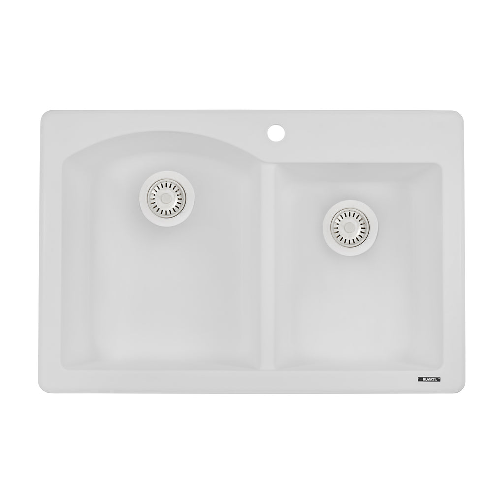 Granite Dual Mount Sink 33x22 60/40 L Double Basin Sink Artic White