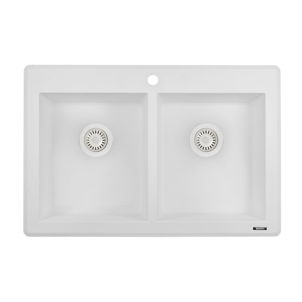 Granite Dual Mount Sink 33x22 50/50 Double Basin Sink Artic White