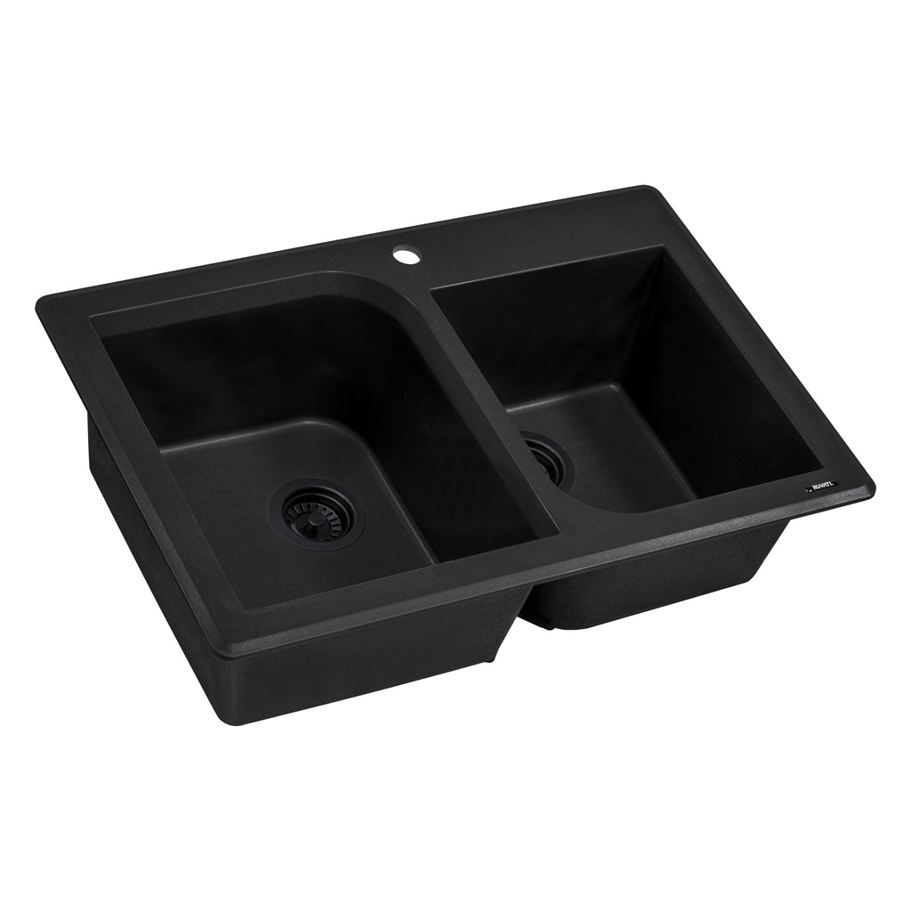 Granite Dual Mount Sink 33x22 60/40 Double Basin Sink Midnight Black