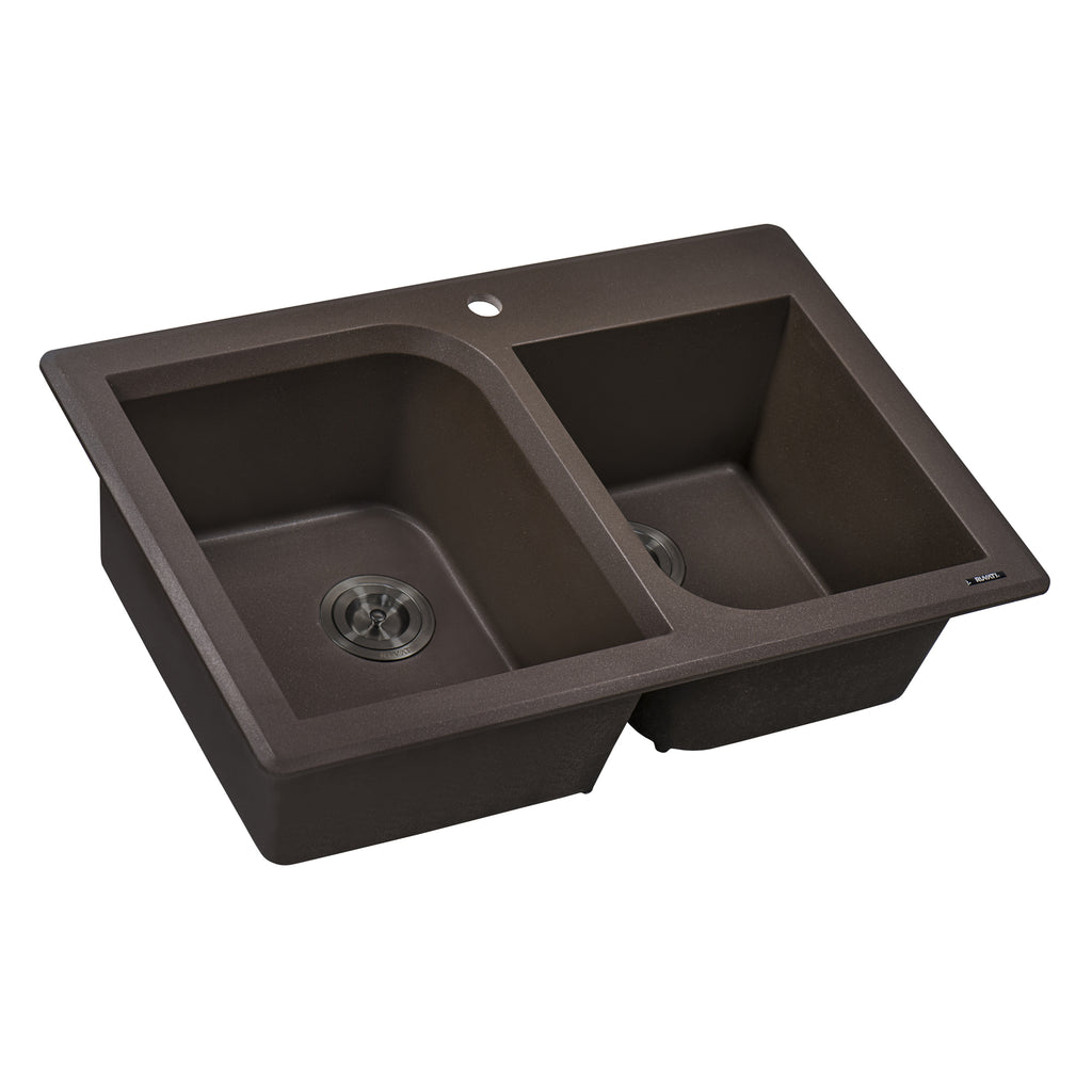 Granite Dual Mount Sink 33x22 60/40 Double Basin Sink Espresso Brown
