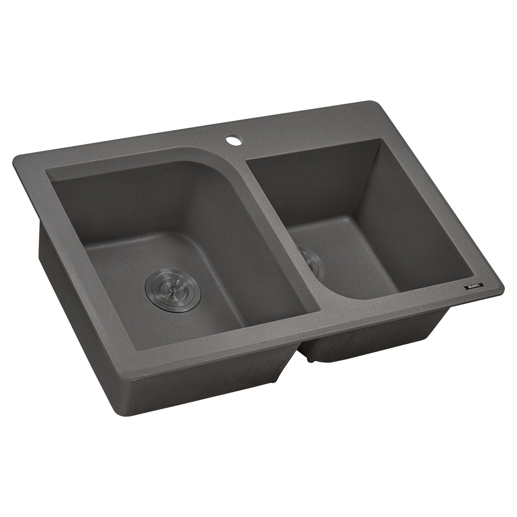Granite Dual Mount Sink 33x22 60/40 Double Basin Sink Urban Gray